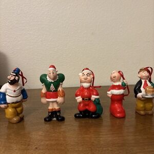 Vtg Popeye Friends Ornaments Olive Oyl Wimpy Brutus Sweet Pea Popeye - Set Of 5